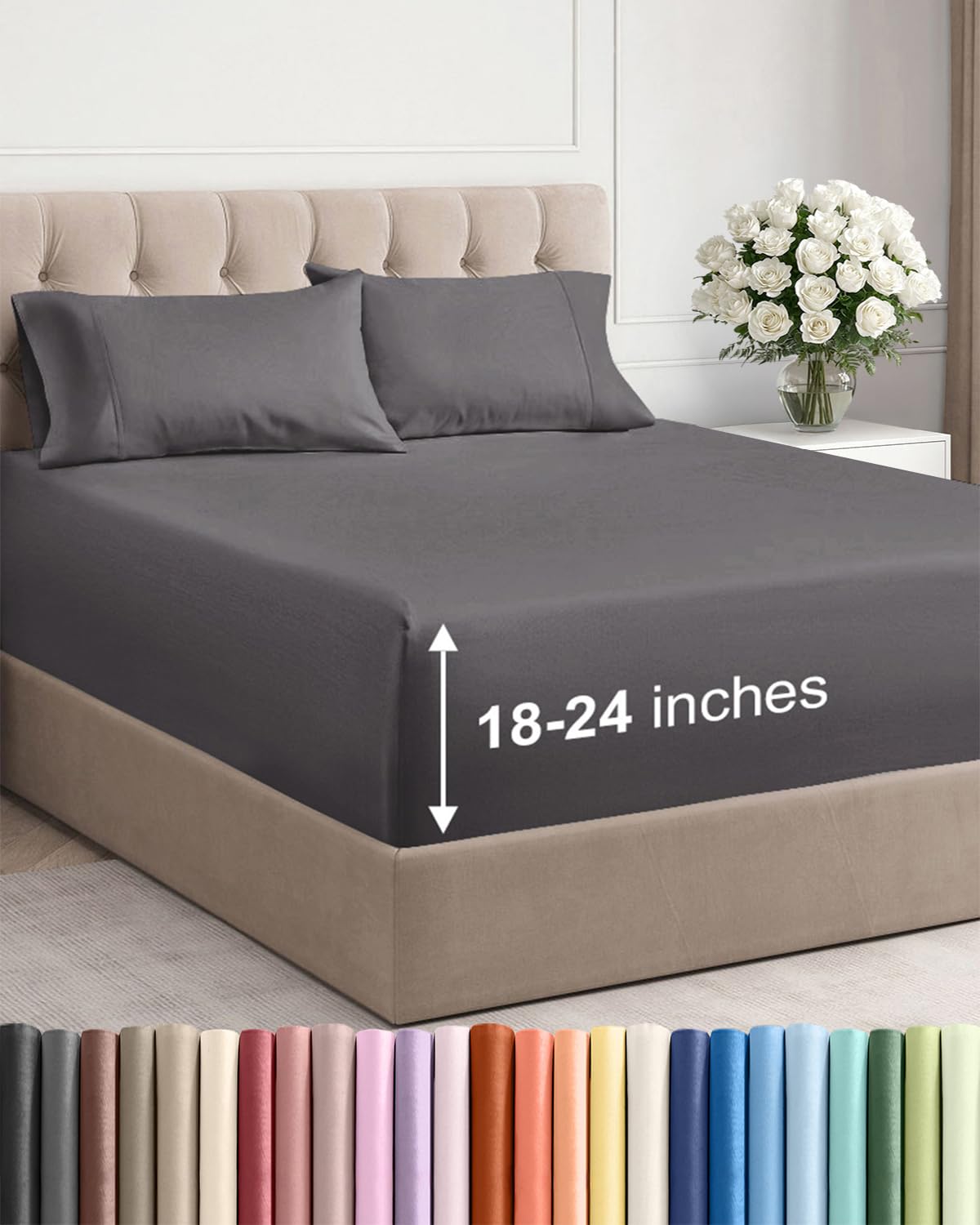 Extra Deep King Sheet Set - 4 Piece Breathable & Cooling - Antique White