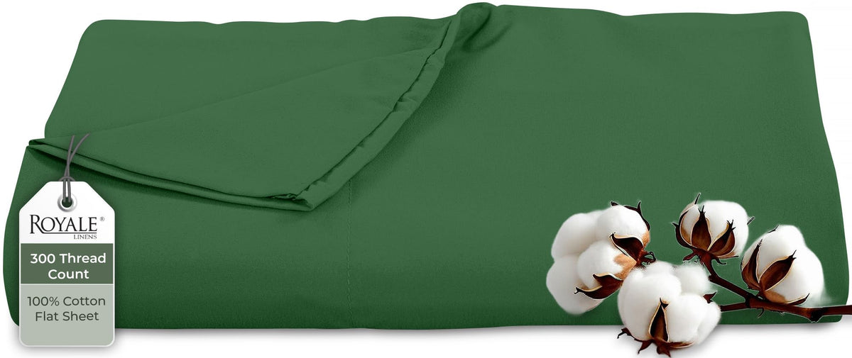 Royale Linens 300 Thread Count 100% Cotton Queen Flat Sheet Only - Super Soft Flat Sheets Only - Top Sheet Sold Separately - Breathable, Cool & Crisp White Flat Sheet (Queen, White)