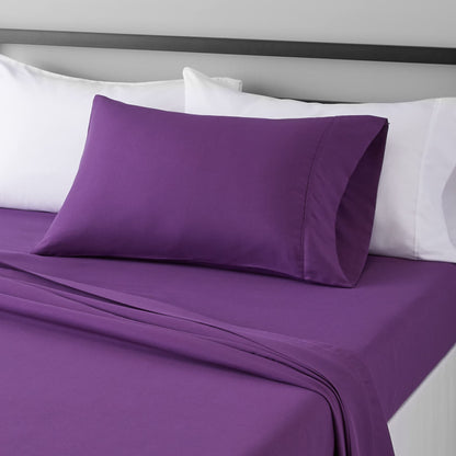 Amazon Basics Lightweight Breathable Wrinkle-Free Brushed Microfiber 3-Piece Bed Sheet Set with 14-Inch Deep Pockets, Twin, Bright White, Solid