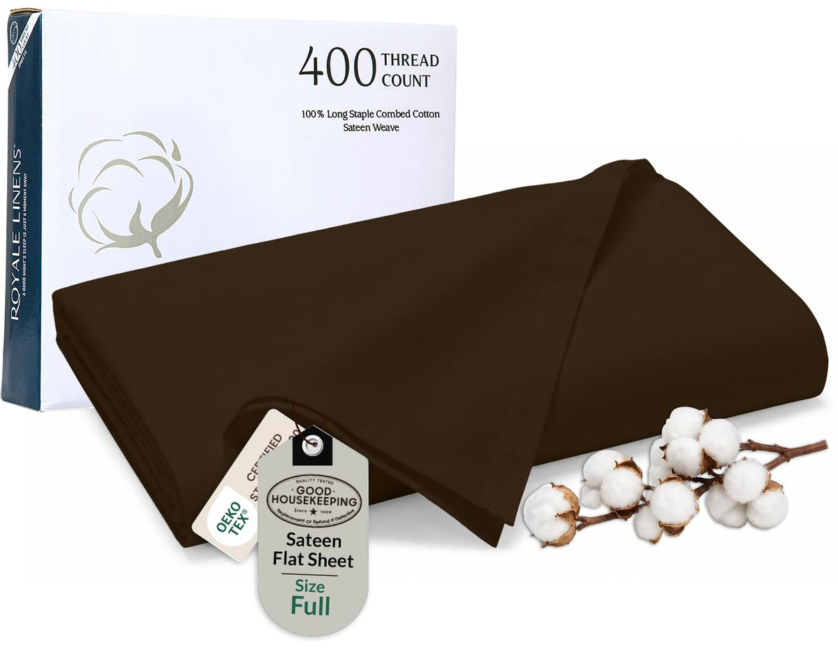 Royale Linens Queen Flat Sheet Only, Luxury Breathable Sateen Weave 100% Cotton Flat Sheets, Ultra Soft Single Flat Sheets Only Sold Separately, Cooling Top Sheet (Caribbean Blue-90x102)