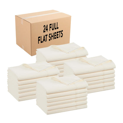 Arkwright Bulk Twin Flat Sheets - Pack of 6 - Soft Brushed Microfiber Hypoallergenic Top Sheet only with Wrinkle Resistant, Bedding Essentials for Hosts and Hotels, Ivory