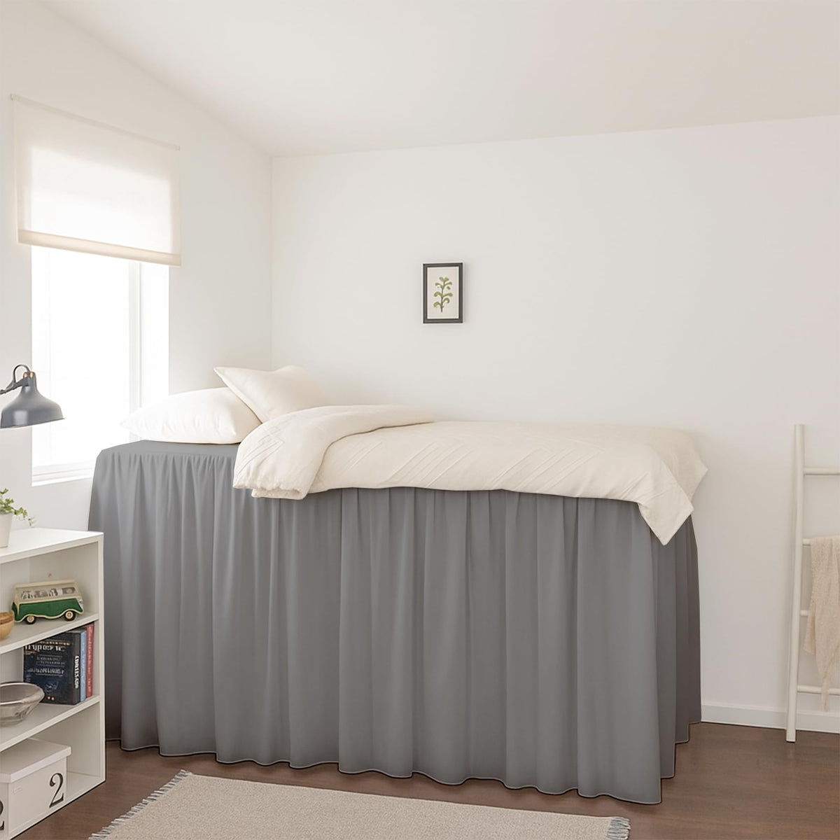Krishna Dorm Bed Skirt, 100% Microfiber College Bed Skirt Ruffle with Split Corners, Twin XL 32 Inch Drop, White