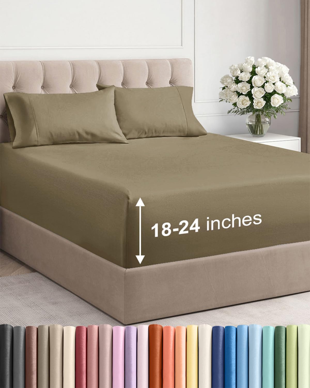 Extra Deep King Sheet Set - 4 Piece Breathable & Cooling - Antique White