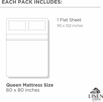 Linen Home Queen Size Flat Sheet Only 100% Cotton Percale, White