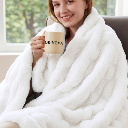 ORINOVA Pink Fluffy Double Sided Blanket for Couch Living Room Faux Fur 50x60 Fuzzy Throw No Shed Blanket for Bed Soft Furry Bed Cozy Comforter Home Decor Gifts 860 GSM