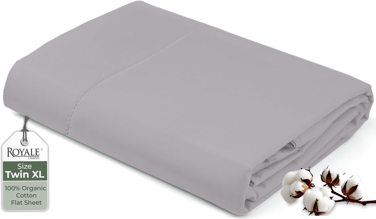 Royale Linens 100% Organic Cotton Queen Flat Sheet Only - Super Soft - Percale Top Sheets - Queen Flat Sheet Sold Separately - Breathable, Cool & Crisp White Sheets Only (90" x 102", White)