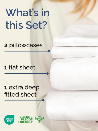 Extra Deep King Sheet Set - 4 Piece Breathable & Cooling - Antique White