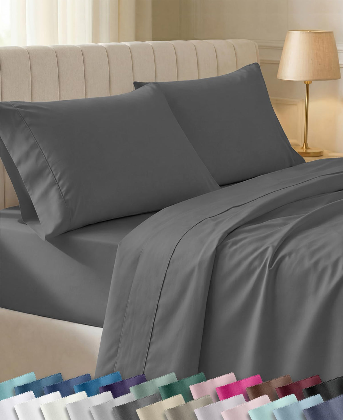 California Design Den Soft 100% Cotton Sateen Queen Bed Sheets Set, White