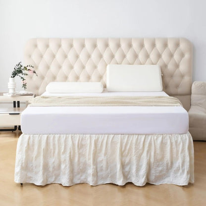 Full Bed Skirt, Crinkle Textured Stripe Bed Skirt with Platform, Ivory