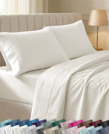 California Design Den Soft 100% Cotton Sateen Queen Bed Sheets Set, White