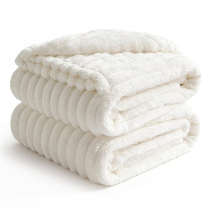 BEDELITE Ribbed Fleece Throw Blanket for Couch, Cream, 50"x60"