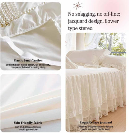 Lace Bed Skirt & Bedsheet Queen Size - 17 in. Drop, Easy Fit Ruffled Bedskirt Wrap Around Bedcover, Anti Wrinkle & Fade