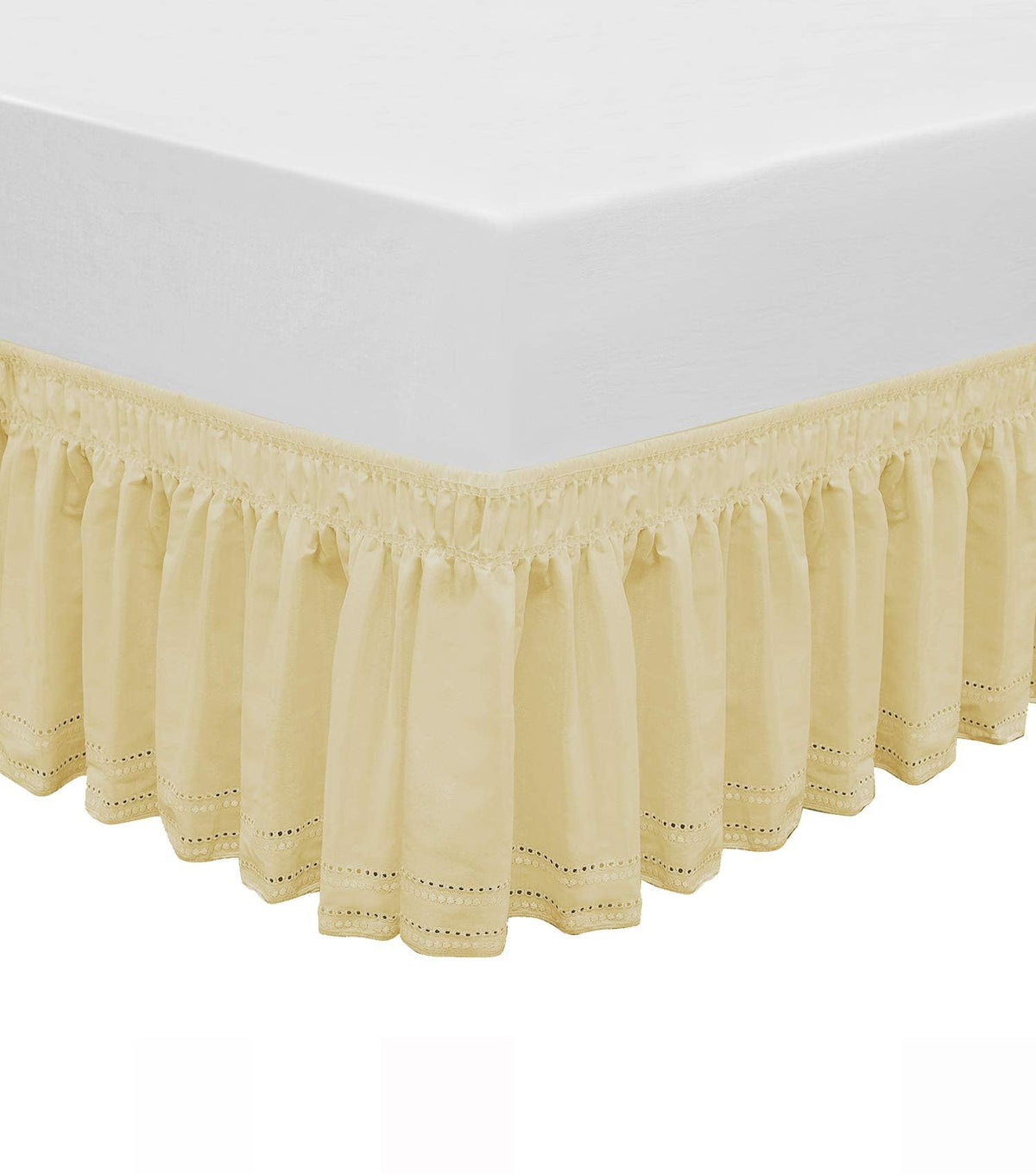 Wrap Around Elastic Eyelet Bed Skirt Dust Ruffle (Ivory, Twin/Full-18 Inch Drop)