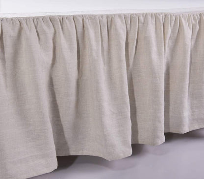Meadow Park Washed French Linen Bed Skirt, Dust Ruffle, Queen Size 60" W x 80" L, Drop 16", Super Soft, Ruffle Style, Natural Linen Color.
