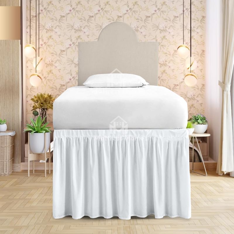 Mattress-Homes College Dorm Bed Skirt Twin XL, 42 Inch Drop Extra Long Bed Skirt, Split Corner Tailored Dust Ruffle, Premium Brushed Microfiber, Wrinkle Resistant, White