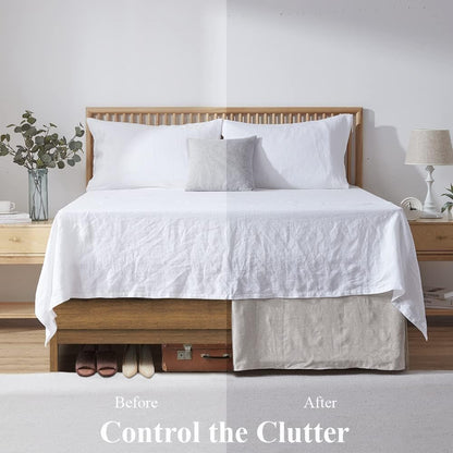 Simple&Opulence Belgian Linen Bed Skirt with Classic 14 inch Tailored Drop Dust Ruffle, Easy Fit Breathable Premium Natural Flax- Basic Linen, Queen