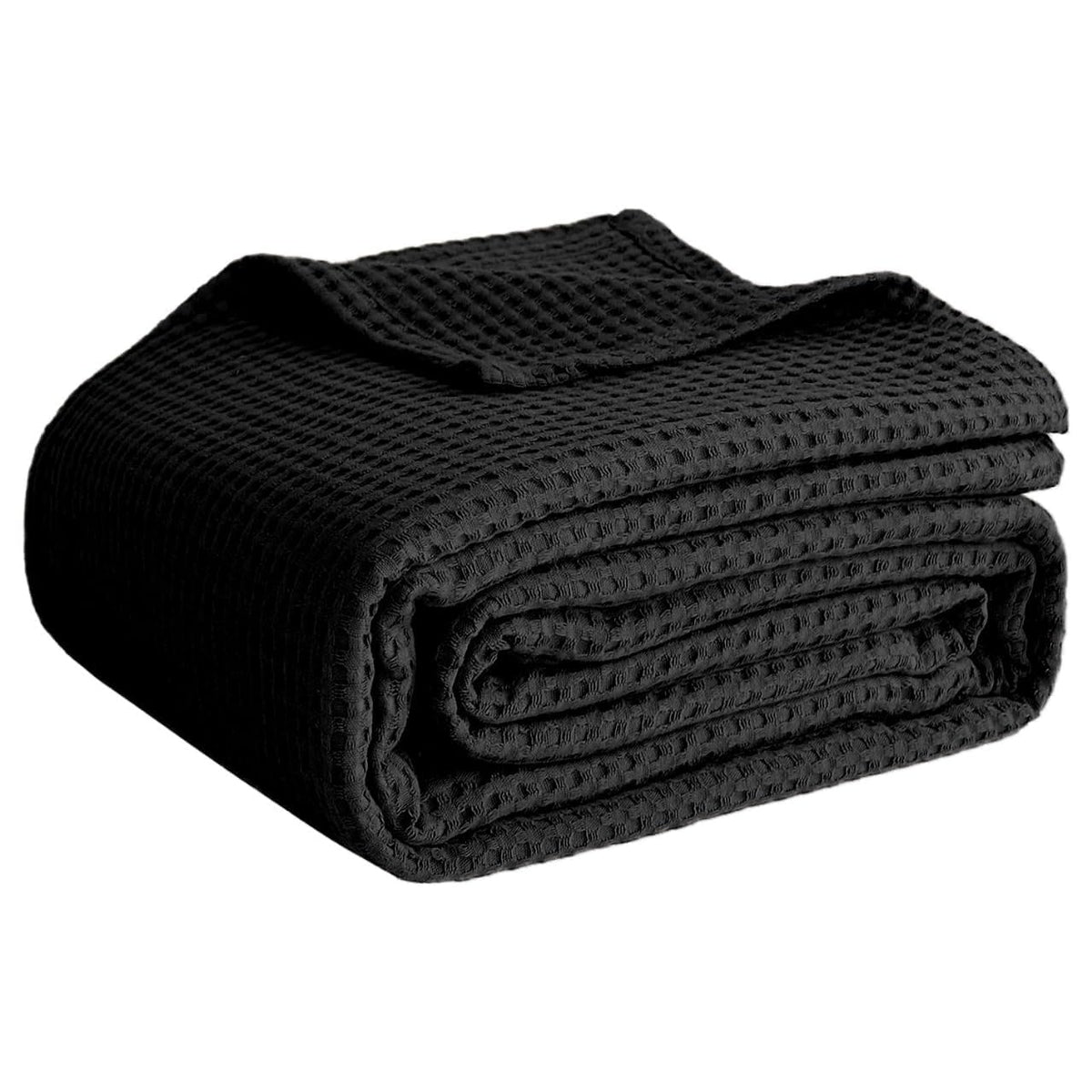 100% Cotton Blankets for Bed - Waffle Weave Blankets for Summer, Lightweight and Breathable Soft Woven Blanket for Spring (Dark Grey, Queen (90" x 90"))