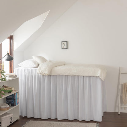 Dorm Room Bed Skirt Twin XL, College Dorm Bed Skirt-White, 34 Inch