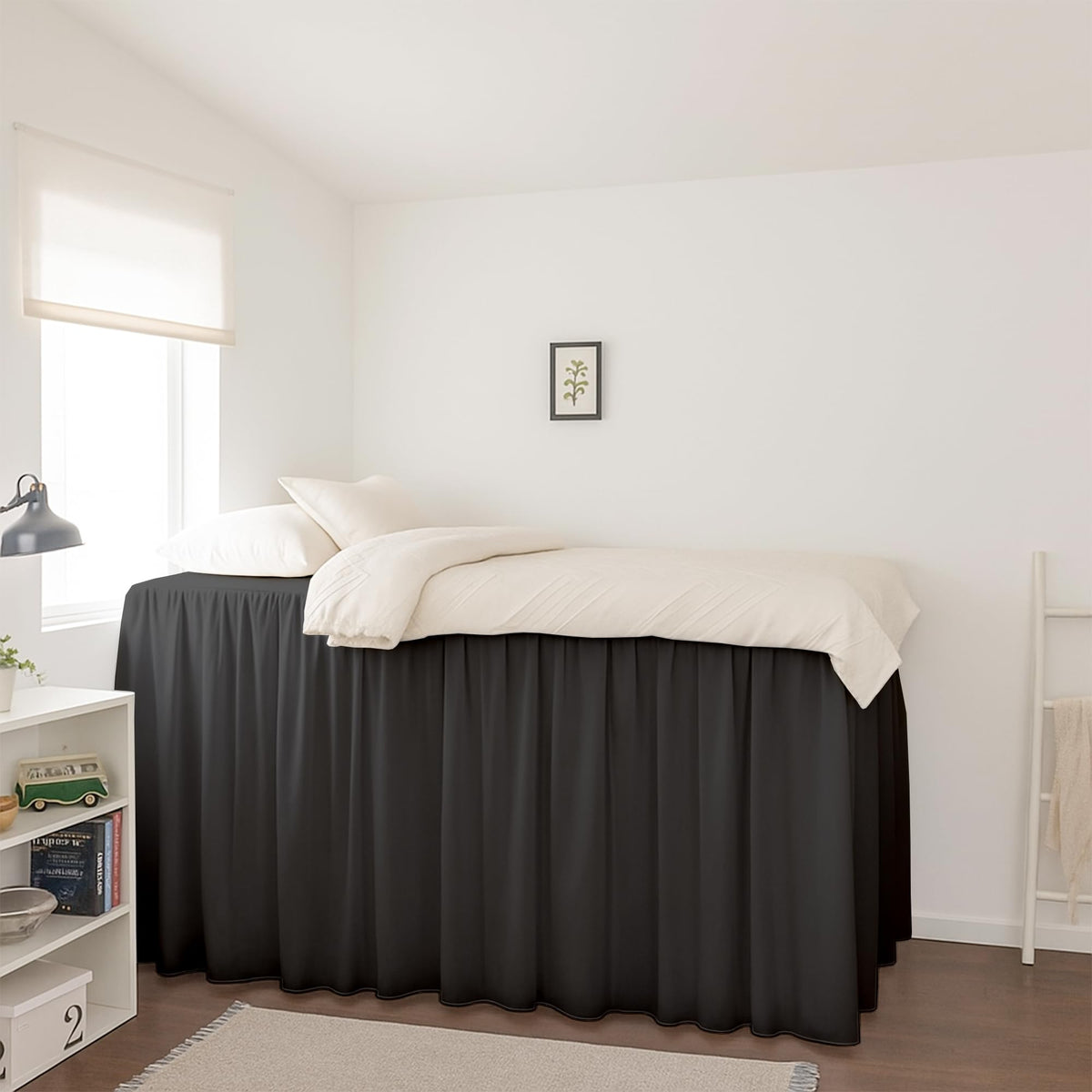 Krishna Dorm Bed Skirt, 100% Microfiber College Bed Skirt Ruffle with Split Corners, Twin XL 32 Inch Drop, White