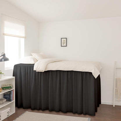 Krishna Dorm Bed Skirt, 100% Microfiber College Bed Skirt Ruffle with Split Corners, Twin XL 32 Inch Drop, White