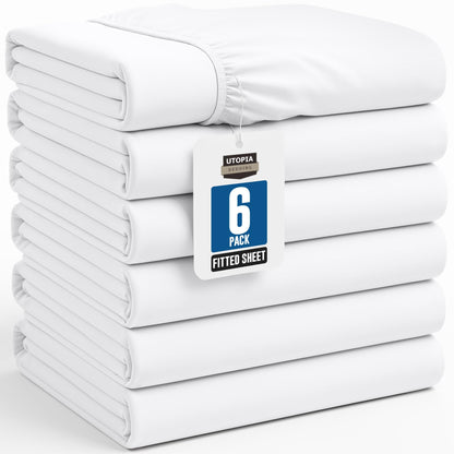 Pack of 6 Twin Fitted Sheet, Fits Up to 15 Inch Deep Pocket, White