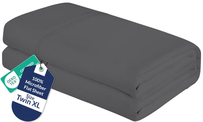 Royale Linens Queen Flat Sheet - Ultra Soft Brushed 1800 Microfiber Flat Sheets Only - Wrinkle Free & Stain Resistant - Hotel Quality Top Sheet for Bed (Queen, White)