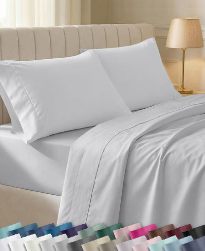California Design Den Soft 100% Cotton Sateen Queen Bed Sheets Set, White