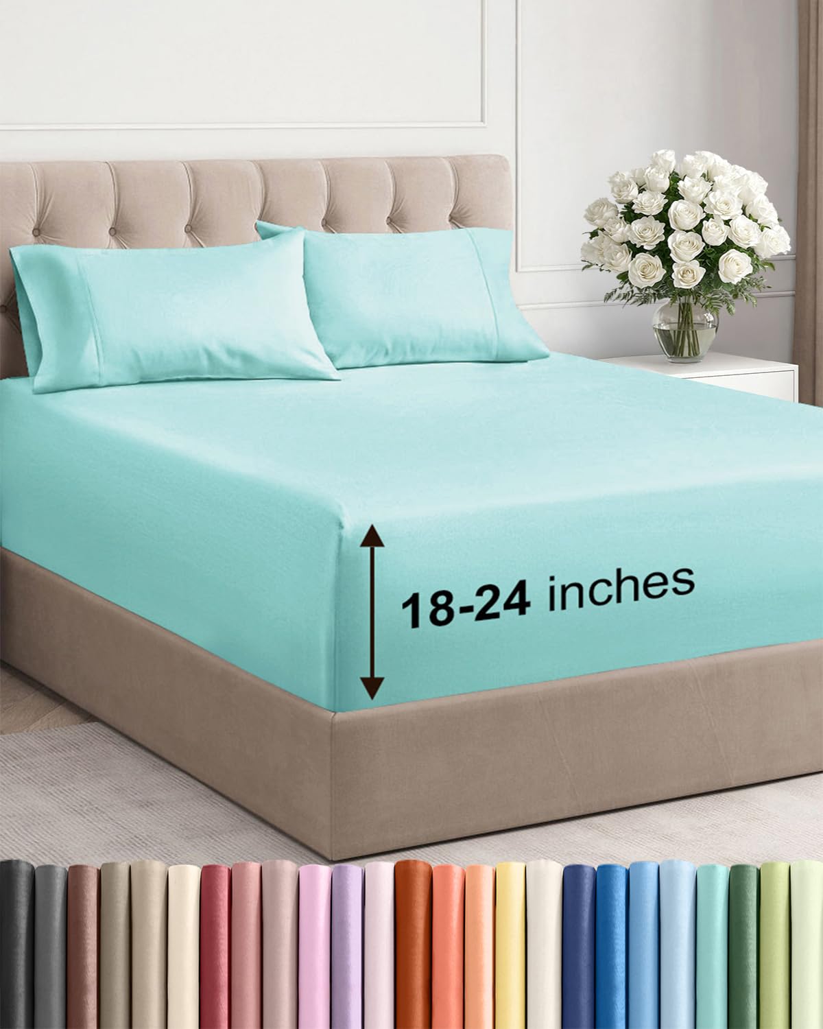 Extra Deep King Sheet Set - 4 Piece Breathable & Cooling - Antique White