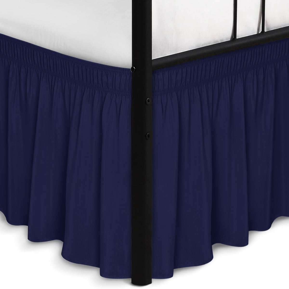 Wrap Around Queen Size Bed Skirt Split Corner 15" Drop-Elastic Dust Ruffle