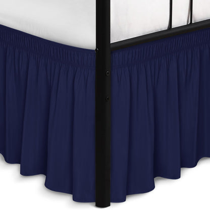 Wrap Around Queen Size Bed Skirt Split Corner 15" Drop-Elastic Dust Ruffle