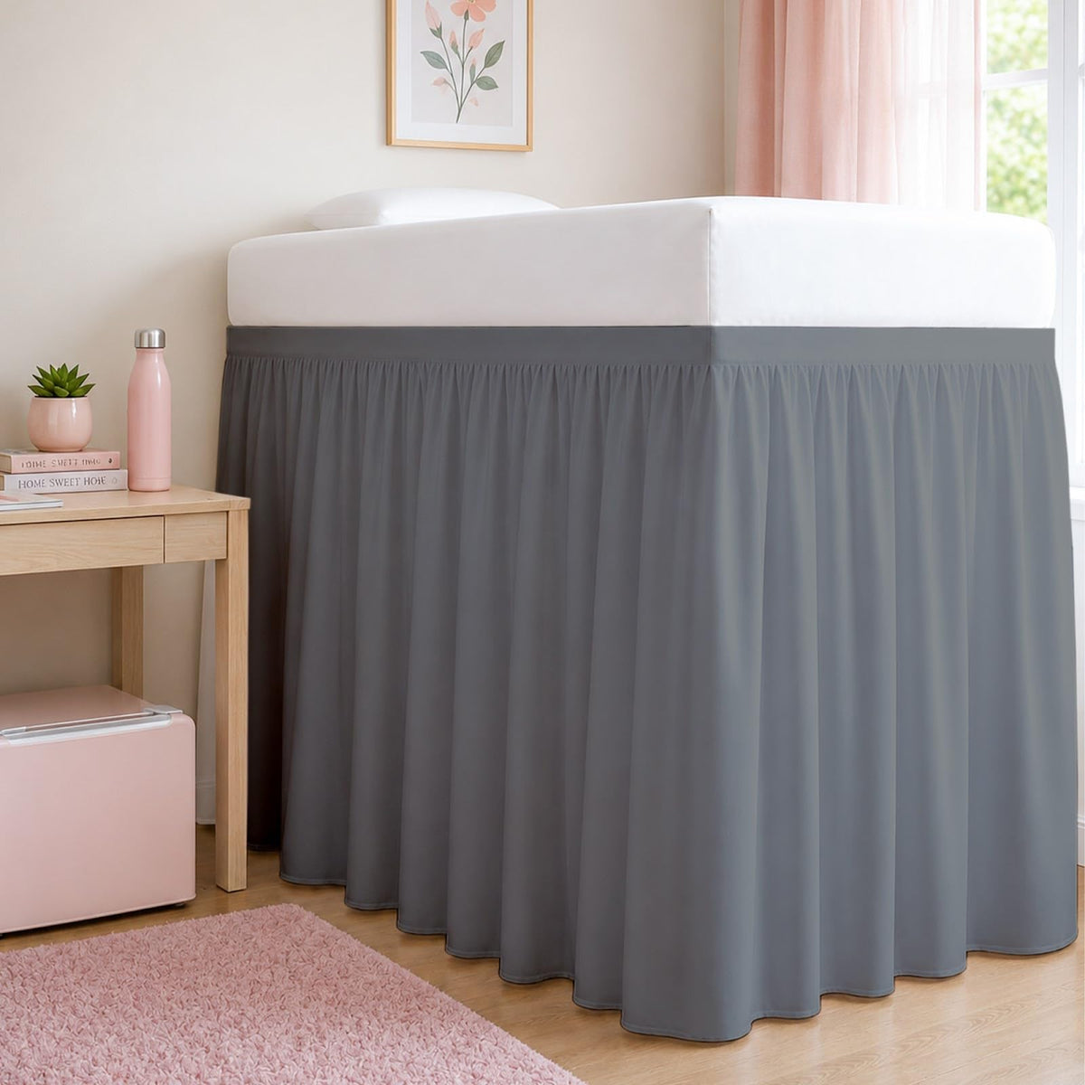 Cottingon Twin XL 32 Inch Drop Extended Dorm Room Bed Skirt,100% Microfiber College Bed Essentials Extra Long Size Dust Ruffle,White