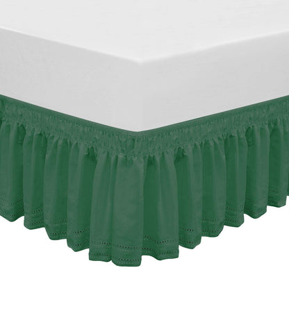 Wrap Around Elastic Eyelet Bed Skirt Dust Ruffle (Ivory, Twin/Full-18 Inch Drop)