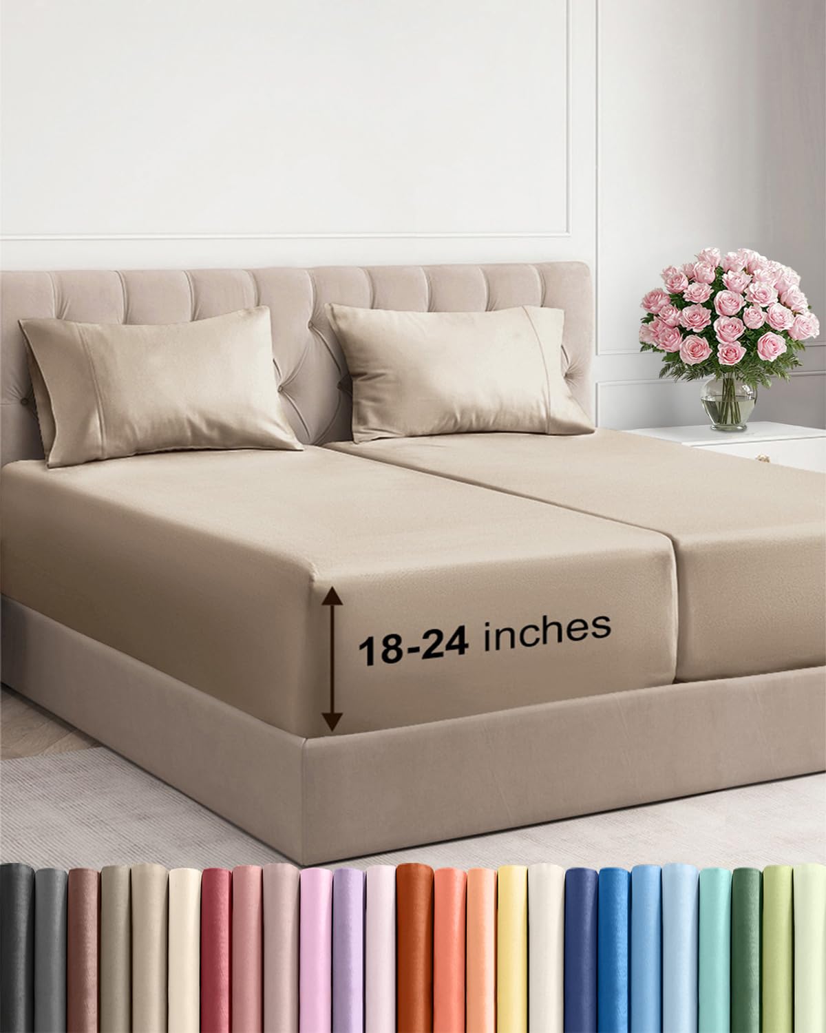 Extra Deep King Sheet Set - 4 Piece Breathable & Cooling - Antique White