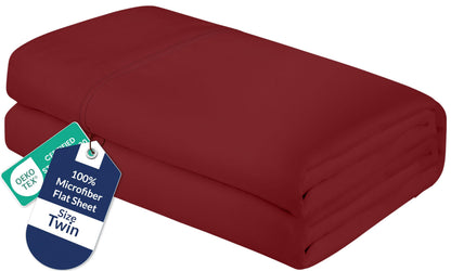 Royale Linens Queen Flat Sheet - Ultra Soft Brushed 1800 Microfiber Flat Sheets Only - Wrinkle Free & Stain Resistant - Hotel Quality Top Sheet for Bed (Queen, White)