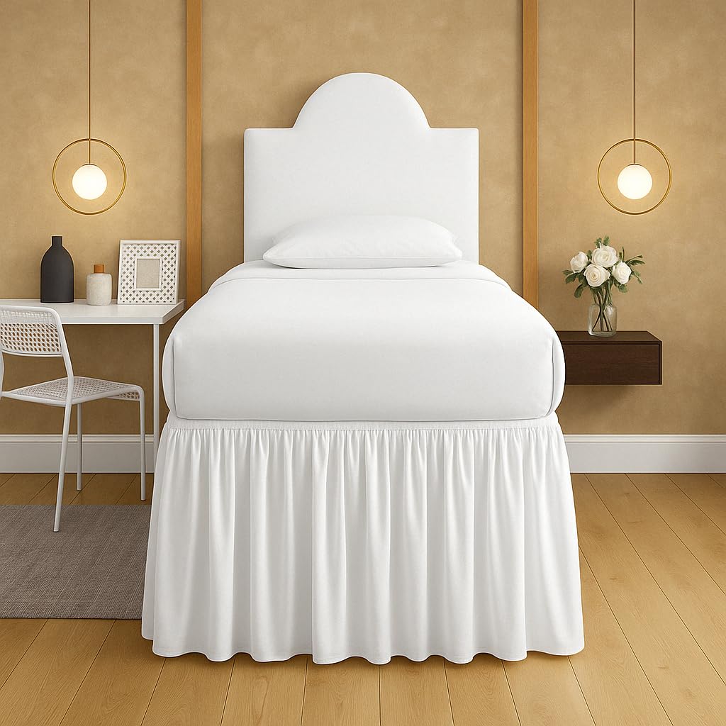 Mattress-Homes College Dorm Bed Skirt Twin XL, 42 Inch Drop Extra Long Bed Skirt, Split Corner Tailored Dust Ruffle, Premium Brushed Microfiber, Wrinkle Resistant, White