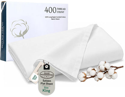 Royale Linens Queen Flat Sheet Only, Luxury Breathable Sateen Weave 100% Cotton Flat Sheets, Ultra Soft Single Flat Sheets Only Sold Separately, Cooling Top Sheet (Caribbean Blue-90x102)