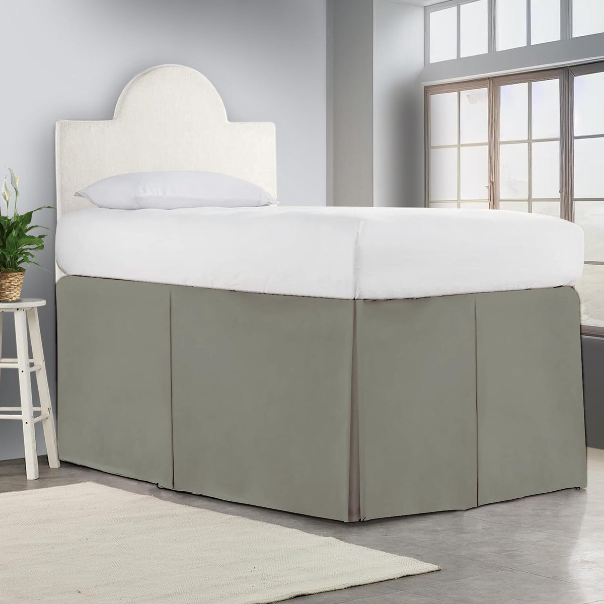 Crown Collection Full XL 32" Inch Drop Long Dorm Bed Skirt, Split Corner & Box Plated College Dorm Room Bed Skirts, Split Corner, Easy Care, No Wrinkle Microfiber Bed Skirt
