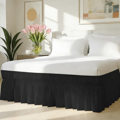Queen Bed Skirt with Elastic Strap, Ruffle Bed Skirting Queen Size 16" Drop
