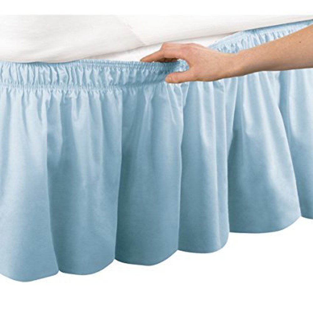 Pleated Three Sides Fabrics Wrap Around Style Egyptian Cotton Elastic 17 inch Drop Dust Bed Skirt for Twin/Full,Queen,King Size Beds(King, White)