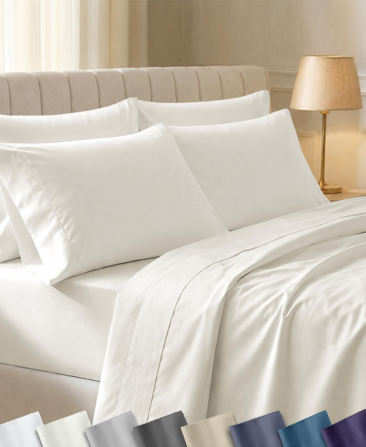 California Design Den Soft 100% Cotton Sateen Queen Bed Sheets Set, White