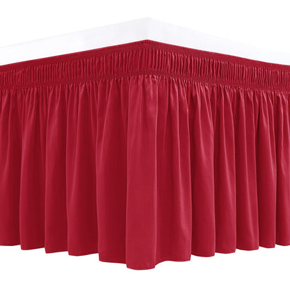 Wrap Around Queen Size Bed Skirt 15" Drop-Elastic Dust Ruffle Light Camel