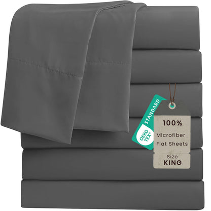 ROSE&RISY 6-Pack Twin Flat Sheets, Bulk Ultra Soft Microfiber Bedding, Cooling & Breathable Top Flat Sheet, Fade & Shrink Resistant & Easy Care Hotel Quality (Dark Grey, Twin Size)