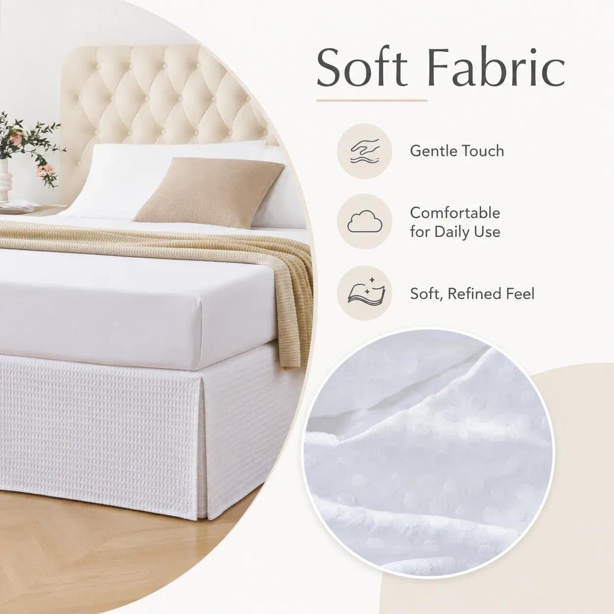 Queen Bed Skirt, White Dotted Jacquard Pleated Bed Skirt, 14 Inch Drop