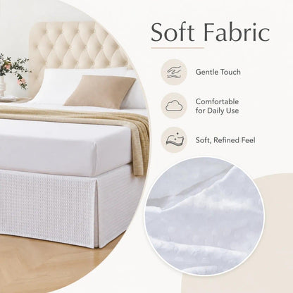 Queen Bed Skirt, White Dotted Jacquard Pleated Bed Skirt, 14 Inch Drop