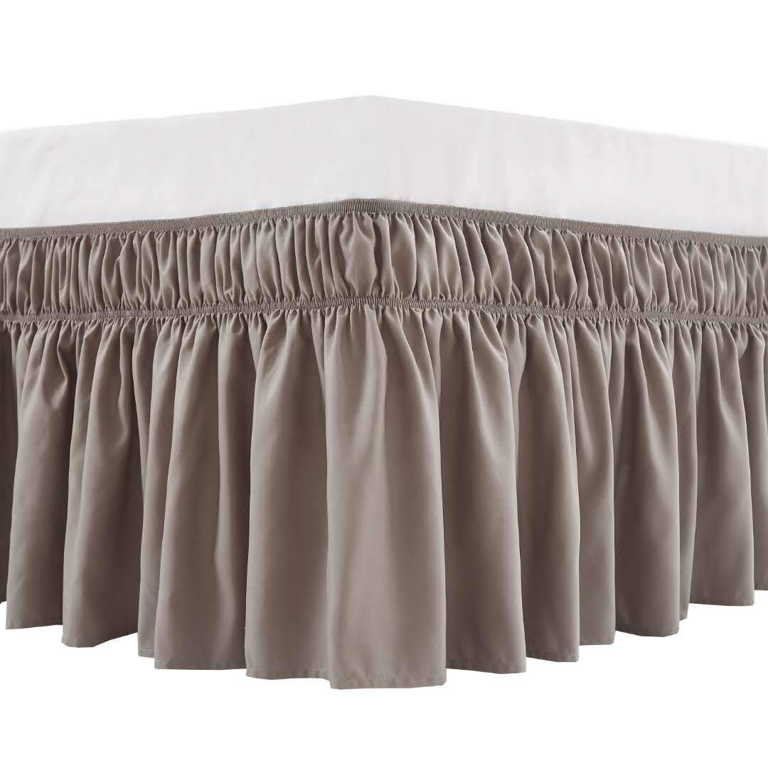MEILA Wrap Around Elastic Bed Skirt for Queen & King Beds, 16" Drop, Beige