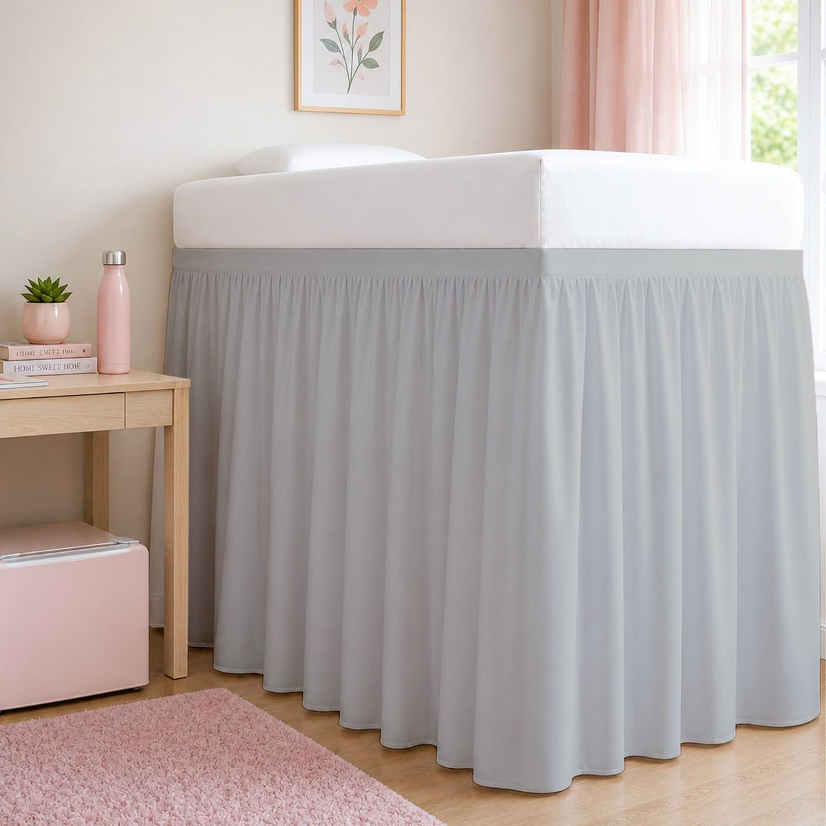 Cottingon Twin XL 32 Inch Drop Extended Dorm Room Bed Skirt,100% Microfiber College Bed Essentials Extra Long Size Dust Ruffle,White