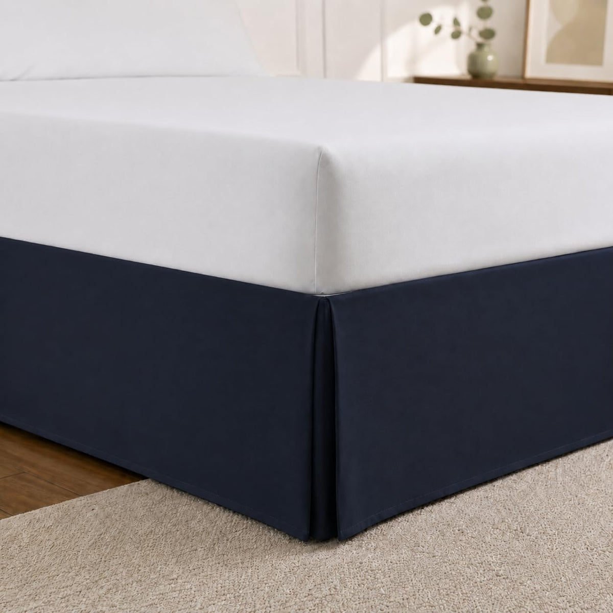 Cathay Home Queen Bed Skirt, 14" Drop Dust Ruffle, Blue Fog
