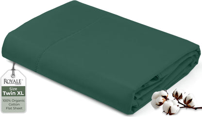 Royale Linens 100% Organic Cotton Queen Flat Sheet Only - Super Soft - Percale Top Sheets - Queen Flat Sheet Sold Separately - Breathable, Cool & Crisp White Sheets Only (90" x 102", White)