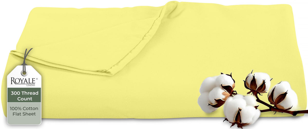 Royale Linens 300 Thread Count 100% Cotton Queen Flat Sheet Only - Super Soft Flat Sheets Only - Top Sheet Sold Separately - Breathable, Cool & Crisp White Flat Sheet (Queen, White)