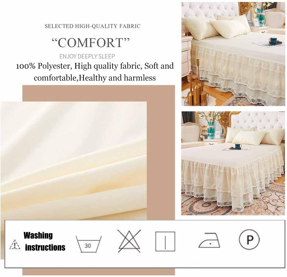 Double Lace Bed Skirt for Full Bed - 17in. Drop, Easy Fit Ruffle Bedskirt Wrap Around Bed Skirt, Anti Wrinkle & Fade Resistant